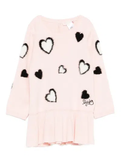 Liu •jo Babies' Heart-embellished Flared Knitted Dress In Pink