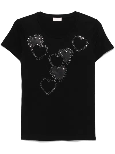 Liu •jo Heart-motif T-shirt In Schwarz