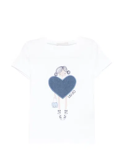 Liu •jo Kids' Heart-print T-shirt In White