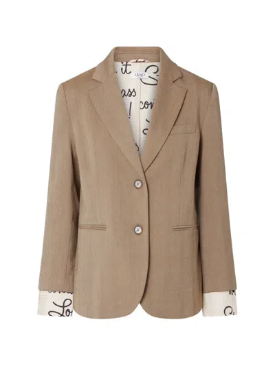 Liu •jo Herringbone Fabric Blazer In Neutral