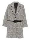 Liu •jo Herringbone-pattern Belted Coat In Gray