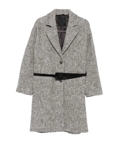 LIU •JO HERRINGBONE-PATTERN BELTED COAT