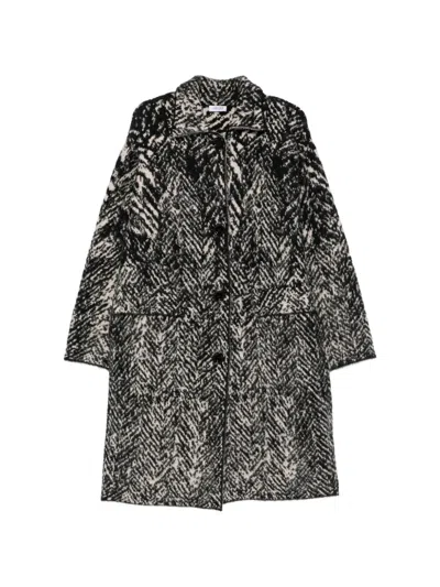 Liu •jo Herringbone-knit Coat In Black