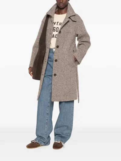 Liu •jo Herringbone-pattern Belted Coat In Brown