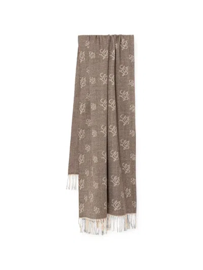 Liu •jo Herringbone-pattern Monogram-print Scarf In Brown