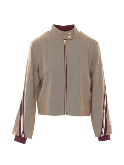 Liu •jo Herringbone-pattern Zip-up Jacket In Neutral