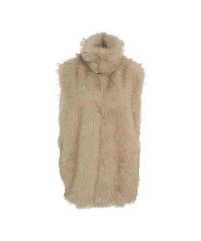Liu •jo High Collar Sleeveless Faux Fur Gilet In Pink