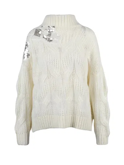 Liu •jo High Neck Knit Sweater With Rhinestone Embellishments In Burgundy