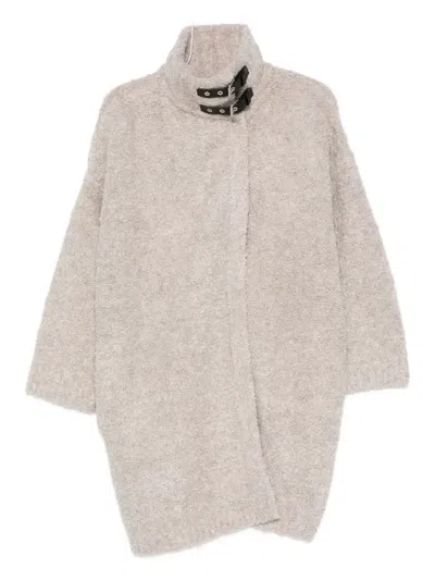 Liu •jo High-neck Single-breasted Coat In Brown