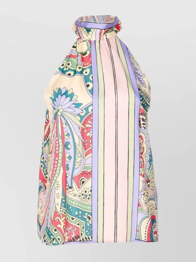Liu •jo High Neck Sleeveless Halterneck Floral Top In Multi