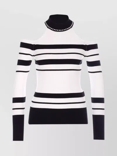 LIU •JO HIGH NECK STRIPED KNITWEAR WITH CUT OUT DETAIL