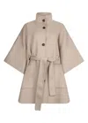 Liu •jo High Stand Collar Wool Blend Coat With Kimono Sleeves In Brown