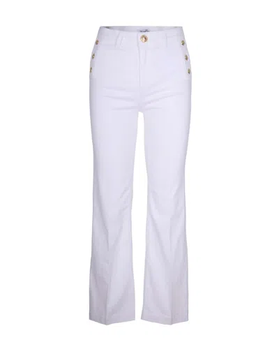 Liu •jo High-waisted Flare Jeans With Jewel Button Accents In White