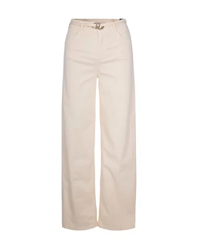 Liu •jo High-waisted Flare Jeans With Logo Buckle Belt In Neutral