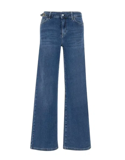 Liu •jo High-waisted Flared Jeans With Tone-on-tone Belt In Blue