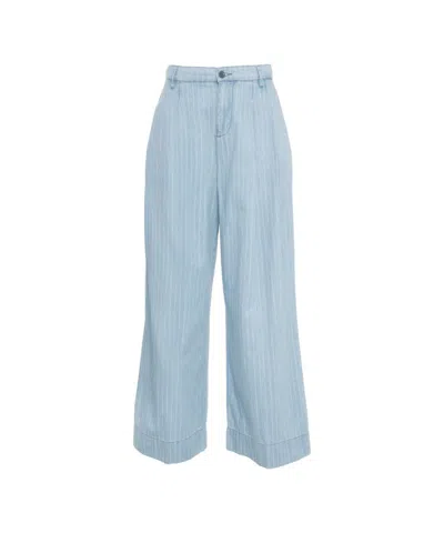 Liu •jo Liu Jo High-waisted Pinstriped Palazzo Trousers With Rhinestone Accents In Blue
