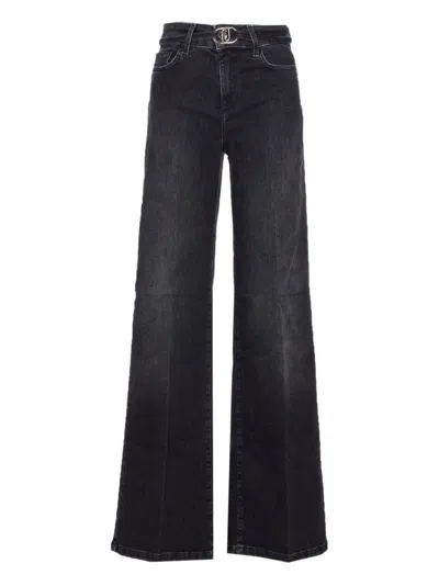 LIU •JO HIGH-WAISTED WIDE-LEG BLACK JEANS WITH BELT DETAIL