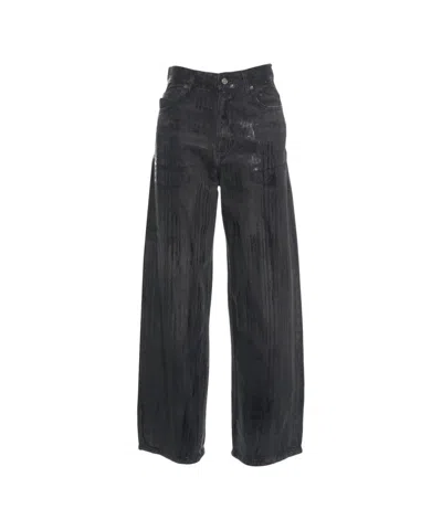 Liu •jo High-waisted Wide-leg Jeans With Glossy Textured Finish In Blue