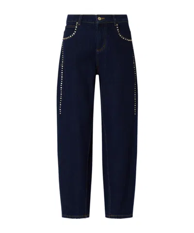 Liu •jo High-waisted Jeans With Rhinestones In Blue