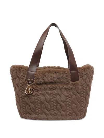 Liu •jo Hobo Cable-knit Teddy Shoulder Bag In Brown