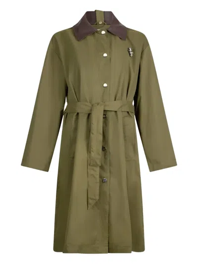 Liu •jo Hooded Contrasting-collar Coat In Green