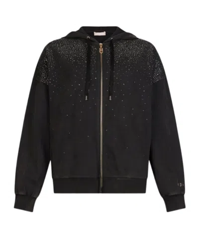 Liu •jo Hooded Sweatshirt With Gemstones In Black