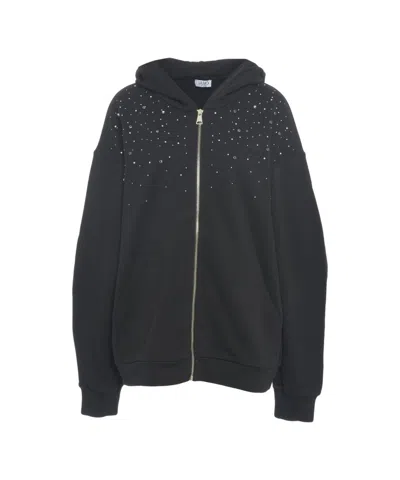Liu •jo Hooded Sweatshirt With Rhinestones In Blue