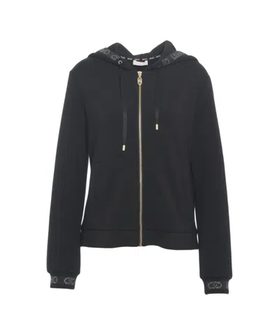 Liu •jo Hooded Sweatshirt With Rhinestones In Black