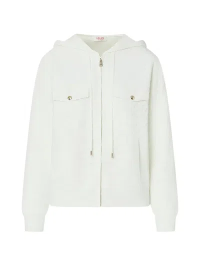 Liu •jo Hooded Zip-up Sweater In White