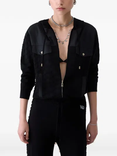 Liu •jo Hooded Zip-up Sweater In Black