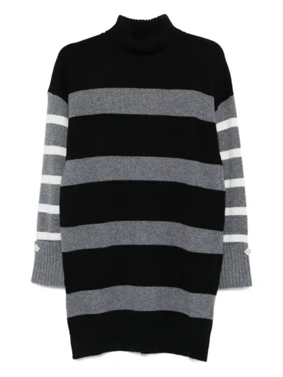 LIU •JO HORIZONTAL STRIPE TURTLENECK MINI DRESS