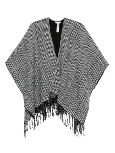 Liu •jo Houndstooth Fringed Cape In Black