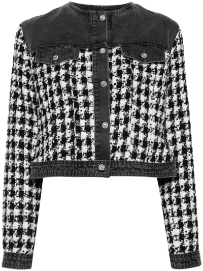 LIU •JO LIU JO HOUNDSTOOTH KNIT COMBI DENIM JACKET