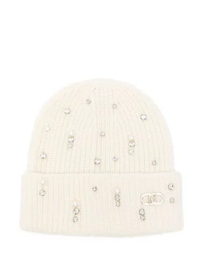 LIU •JO IVORY HAT WITH RHINESTONES