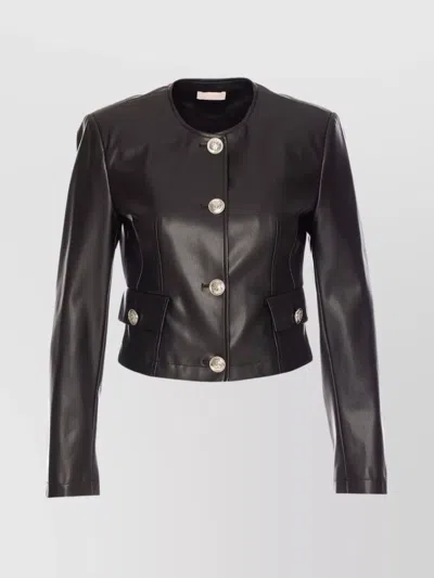 Liu •jo Jacket Crewneck Buttoned Flap Pockets In Black