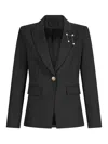 Liu •jo Tailored Grey Jacket With Decorative Brooch In Gray