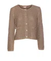 Liu •jo Crewneck Knitted Lurex Metallic Finish Jacket In Beige