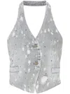Liu •jo Rhinestone-embellished Denim Waistcoat In Blue