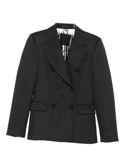 Liu •jo Double-breasted Pinstriped Blazer In Black
