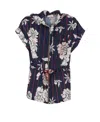 Liu •jo Floral Striped Hooded Vest With Drawstring Waist In Multicolour