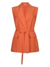 Liu •jo Liu Jo Sleeveless Double-breasted Jacket With Belted Waist In Orange
