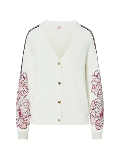 Liu •jo V-neck Jacquard Knit Top In Neutral