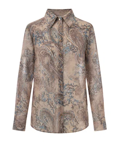 Liu •jo Liu Jo Jacquard Curved Hem Shirt In Brown