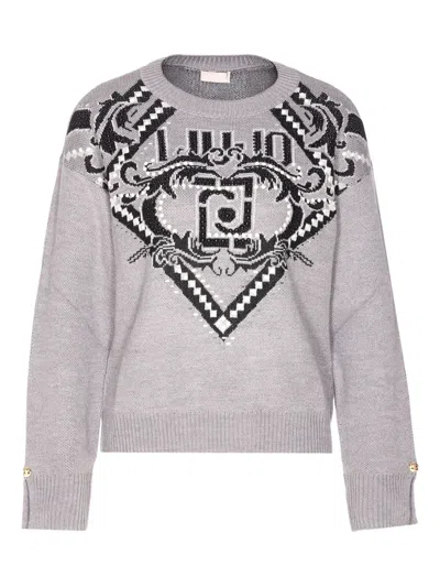 LIU •JO JACQUARD-LOGO CREW-NECK SWEATER