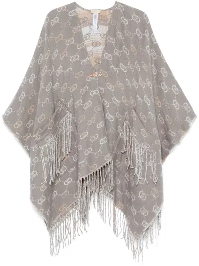 Liu •jo Jacquard-logo Poncho In Grey
