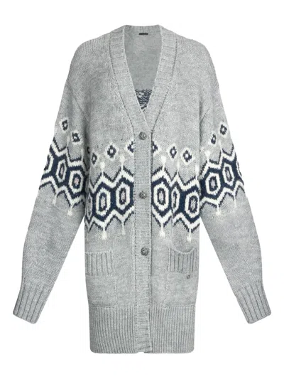 Liu •jo Jacquard Puff-sleeve Cardi-coat In Multi
