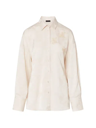 Liu •jo Jacquard Shirt With Jewel Embroidery In Neutral