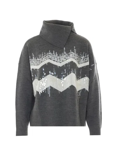 Liu •jo Jacquard Sweater In Wool Blend In Gray