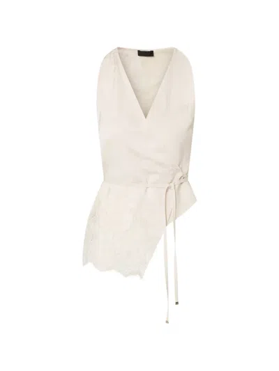 Liu •jo Jacquard Top With Lace Details In Neutral