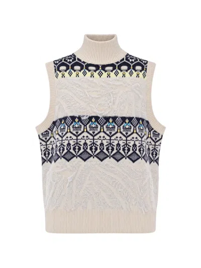 Liu •jo Jacquard Vest With Jewel Embroidery In Neutral